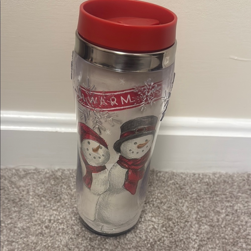 Snowman Travel Mug with Red Lid